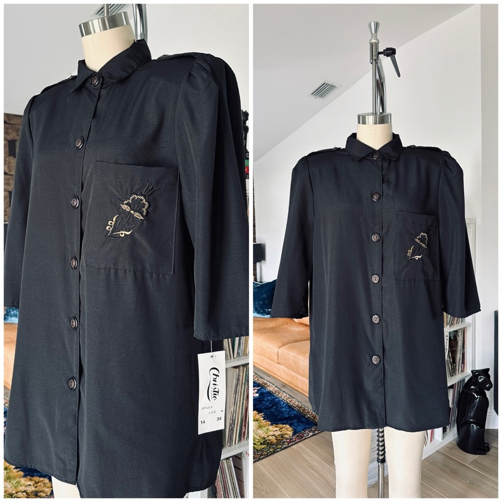 NWT’s Vintage 80’s Button Down Short Sleeve Embroidered Blouse